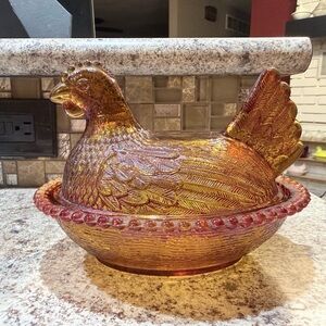 Indiana Red Glass Hen on Nest